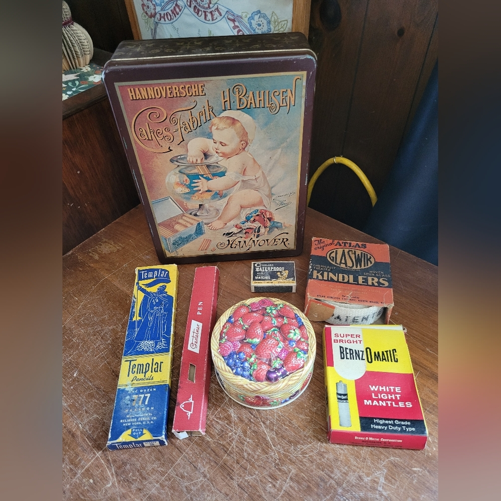 Lot Of Vintage Tin & Other Items Still Full